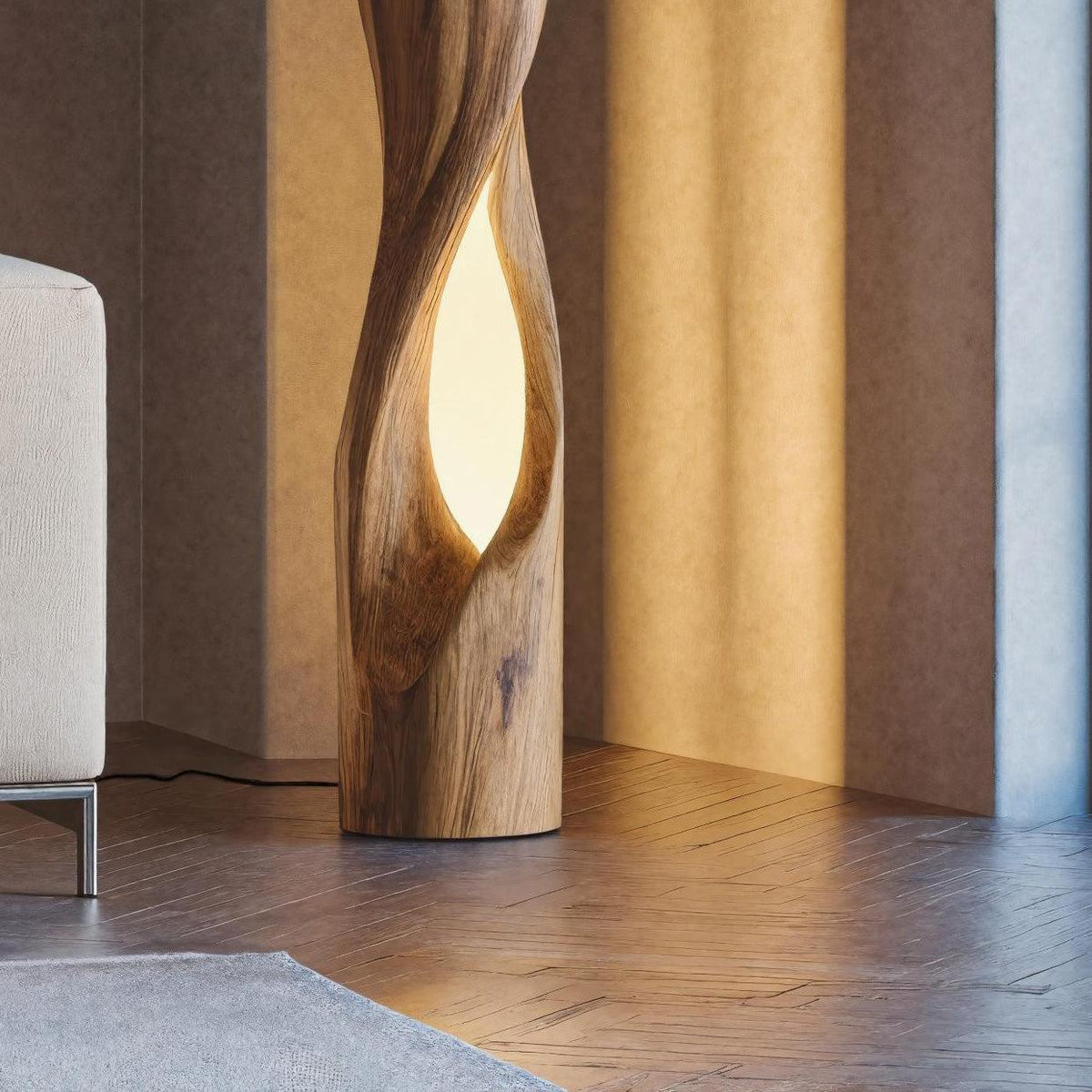 Minimalist Wooden Floor Lamp, Modern Solid Wood Standing Accent Light with Fabric Shade for Living Room, Model