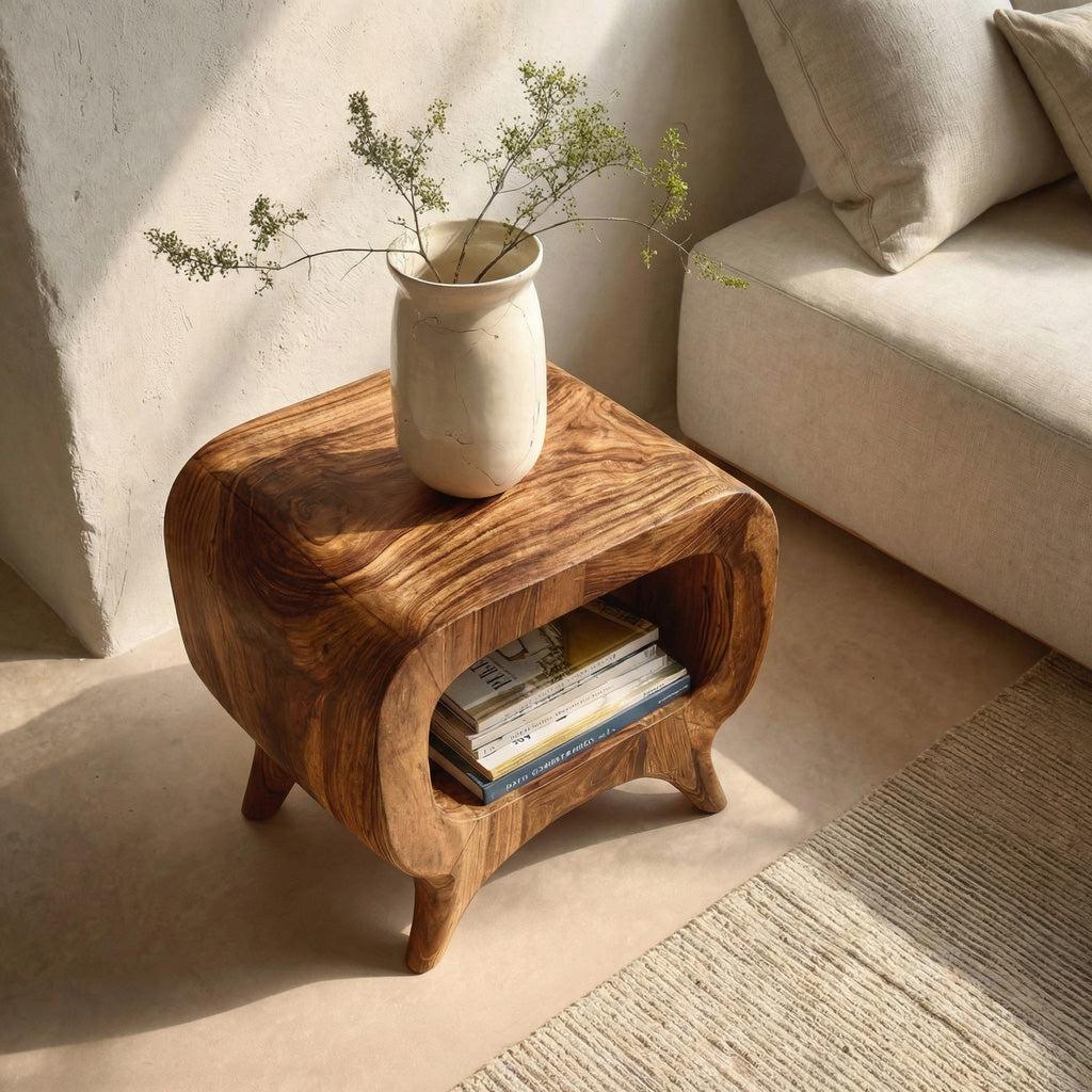 Spry Interior Modern Wooden Nightstand with Rounded Edges, Minimalist Bedside End Table with Drawer, Model RTTHHNNS029