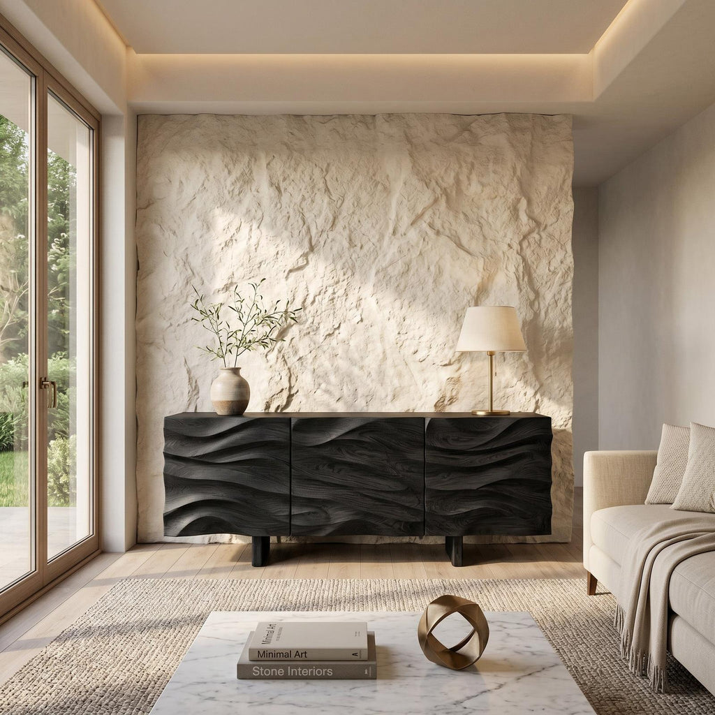 Organic Modern Wood Sideboard, Handcrafted Solid Wood Credenza & Storage Buffet Cabinet for Living Room, Model