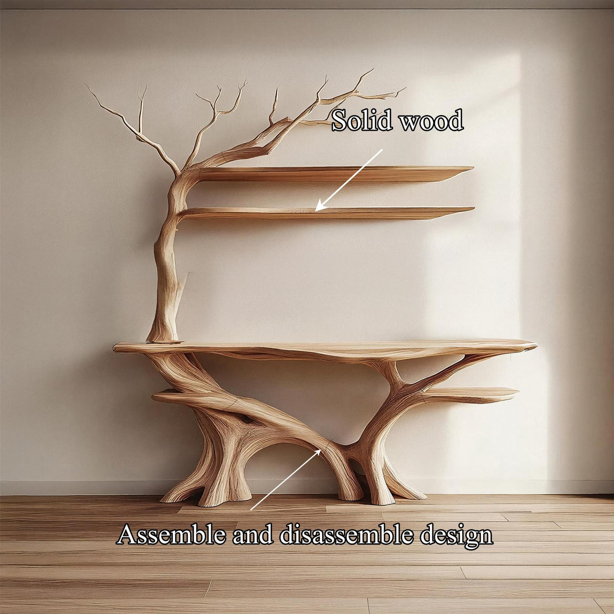 Rustic Tree Console Table, Sculptural Solid Wood Branch Base, Handcrafted Entryway & Foyer Holiday Table