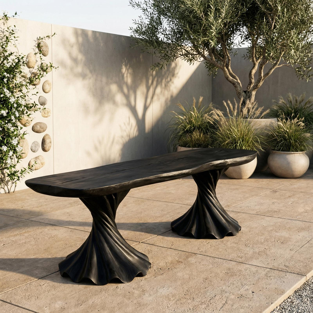 Spry Interior Rustic Bench, Solid Wood Twisted Spiral Pedestal Base Seating, Modern Entryway & Hallway Accent Bench, SINLHARS094