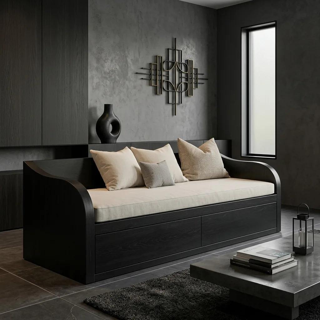 Modern Wooden Sofa With Integrated Drawers For Living Room