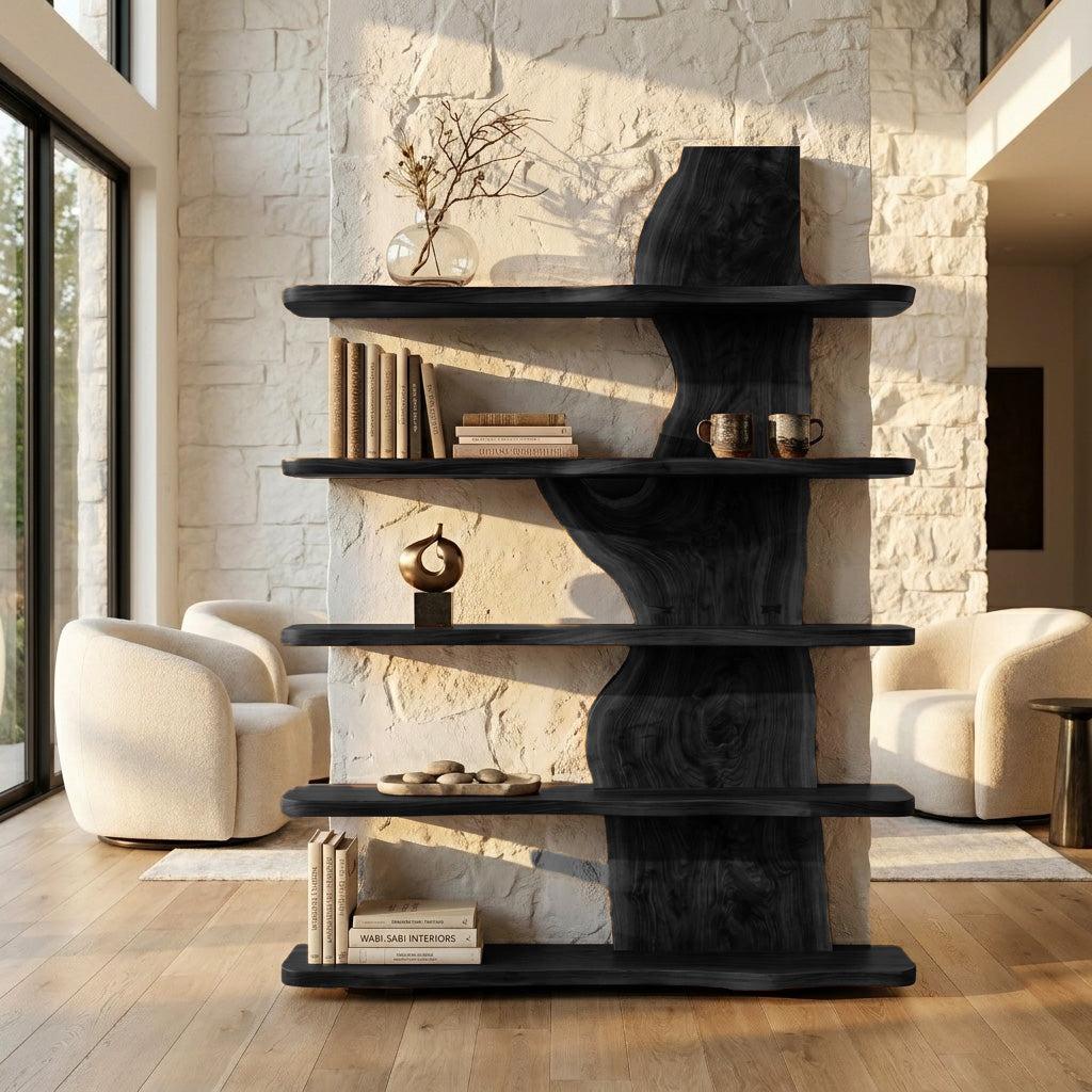 Handcrafted Natural Wood Standing Shelf, Rustic Tiered Bookcase Display Organizer, Artisan Timber Storage Rack