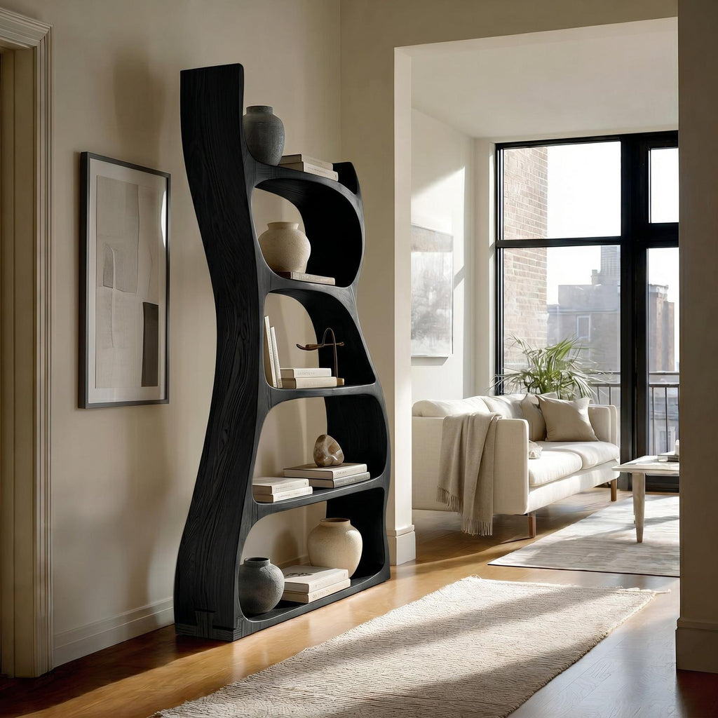 Elegant Natural Wood Standing Shelf, Tiered Entryway Display Organizer, Modern Timber Bookcase Storage Rack