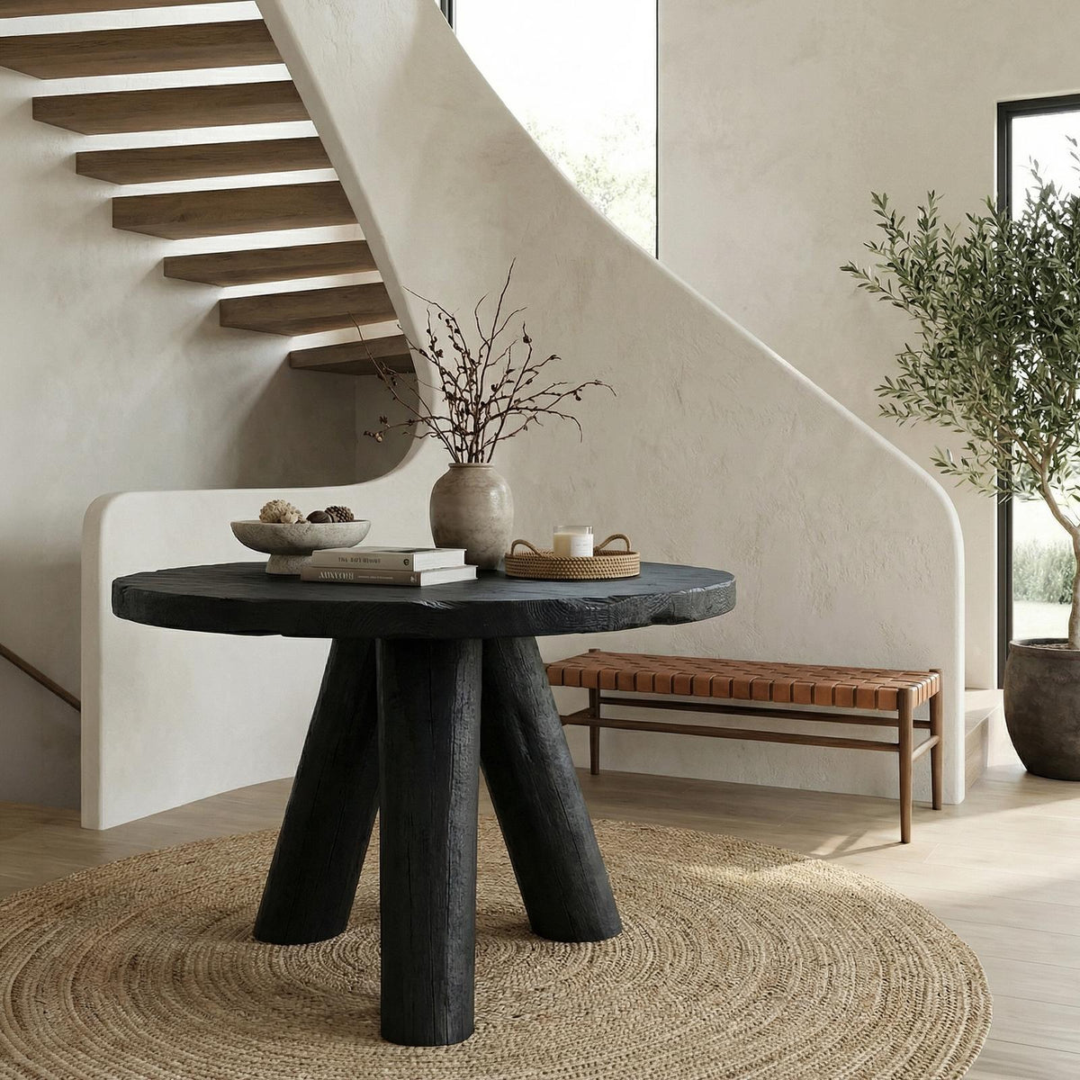 Rustic Foyer Table, Solid Wood Entryway Table, Handcrafted Pedestal Accent Table for Living Room