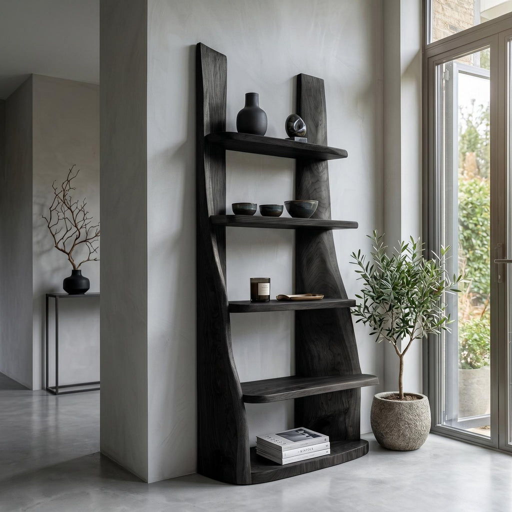 Mid-Century Wooden Bookshelf, Retro Timber Storage Display Shelving Rack for Apartment Living Room