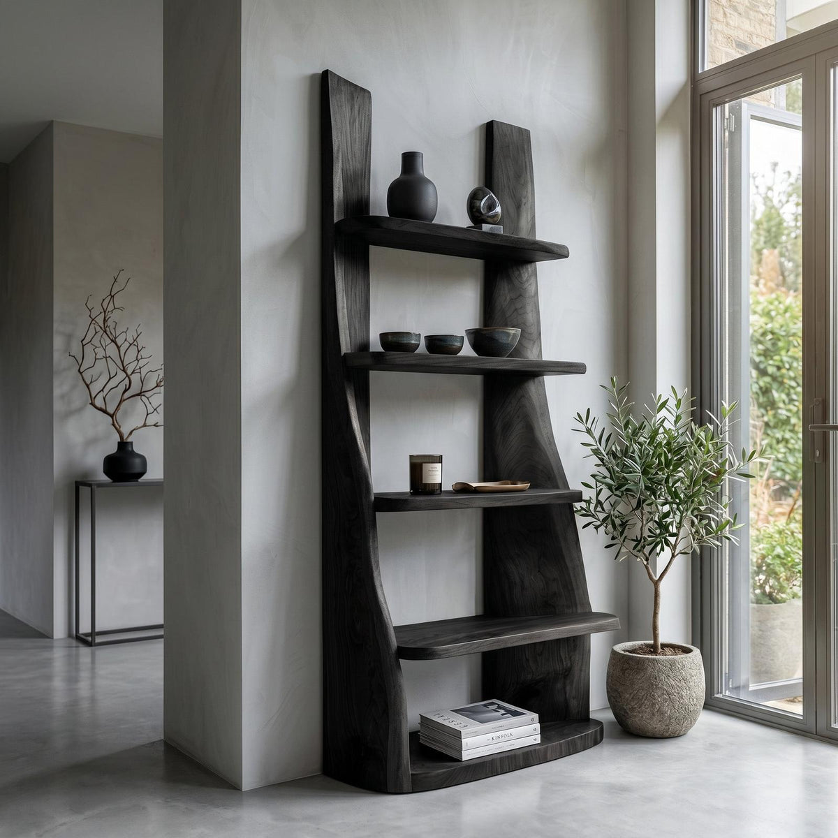Mid-Century Wooden Bookshelf, Retro Timber Storage Display Shelving Rack for Apartment Living Room