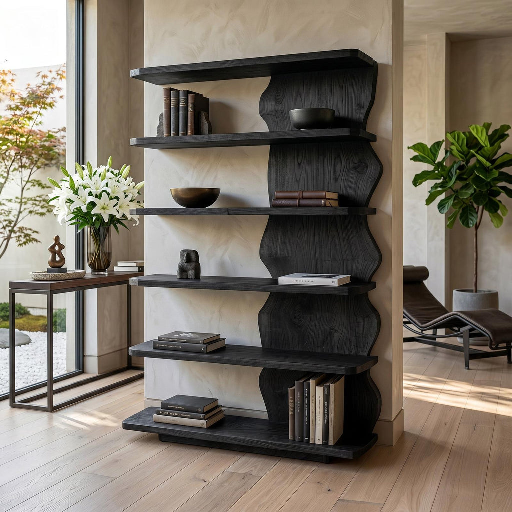 Scandinavian Natural Wood Corner Standing Shelf, Nordic Tiered Bookcase Display Organizer for Small Spaces