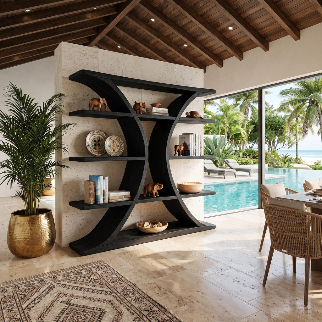 Luxury Organic Wooden Spa Shelf With Sculptural Curved Frame