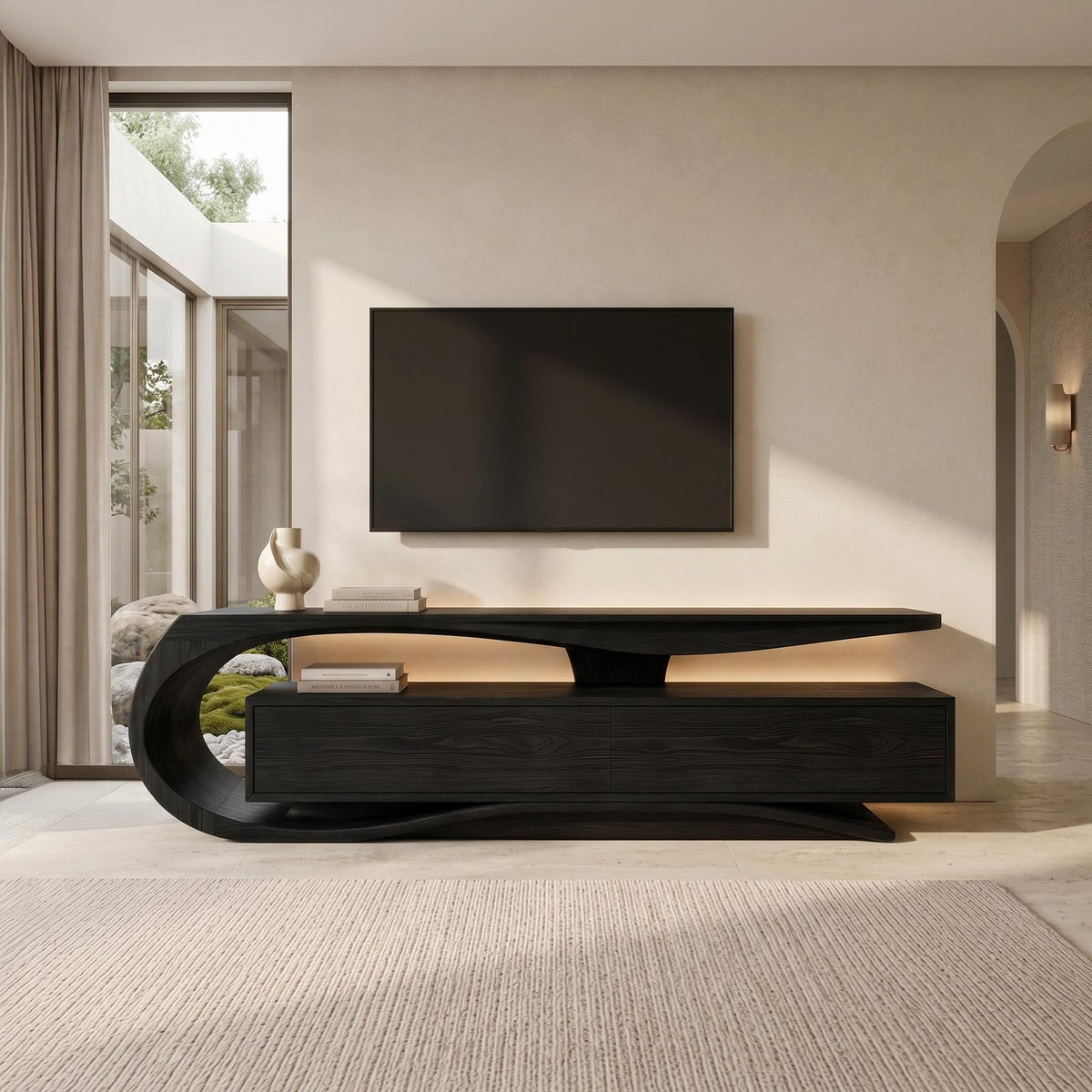 Luxury Curved Wooden TV Console For Interiors