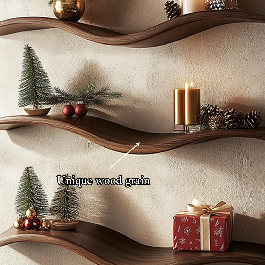 Mid Century Modern Wave Wall Shelf, Handcrafted Rustic Wavy Floating Shelf for Living Room Decor