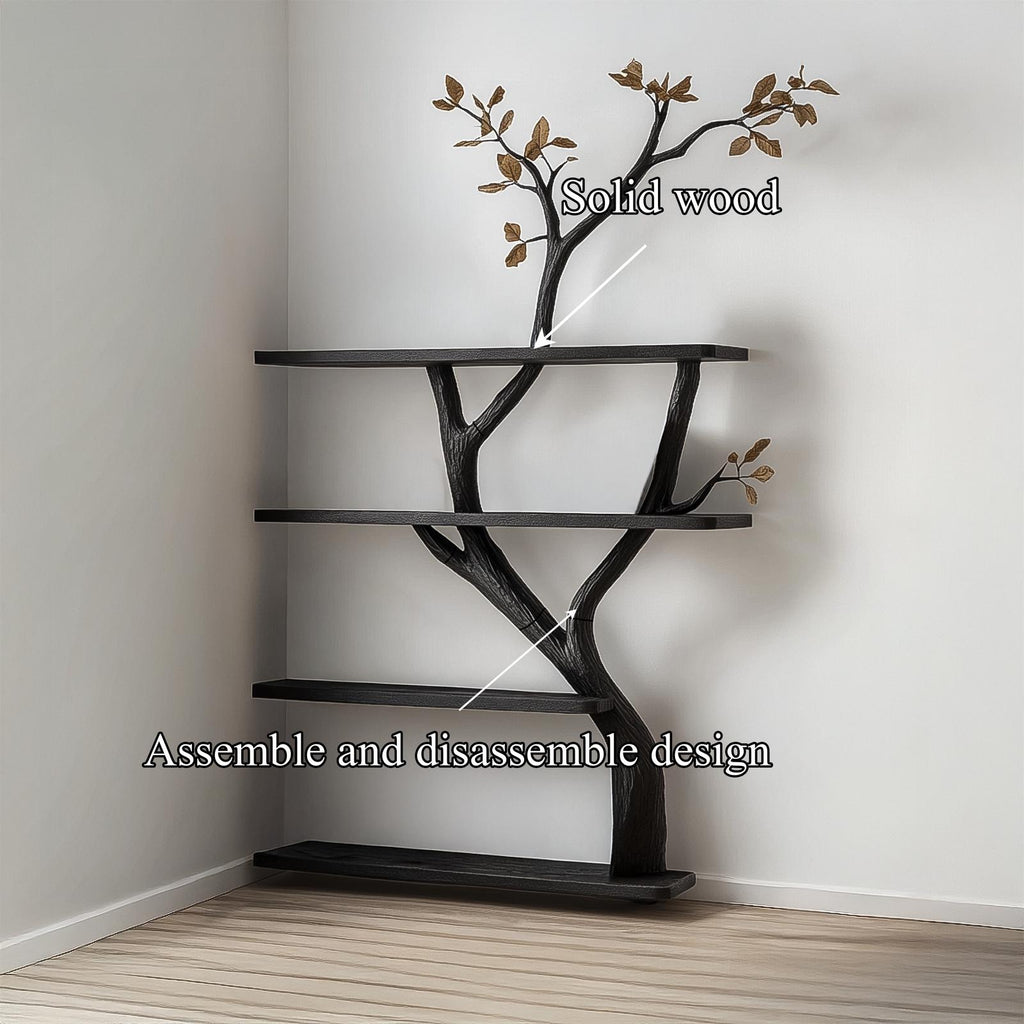 Handcrafted Tree Bookshelf, Freestanding Solid Wood Decorative Bookcase, Multi-Shelf Home Library Storage Organizer