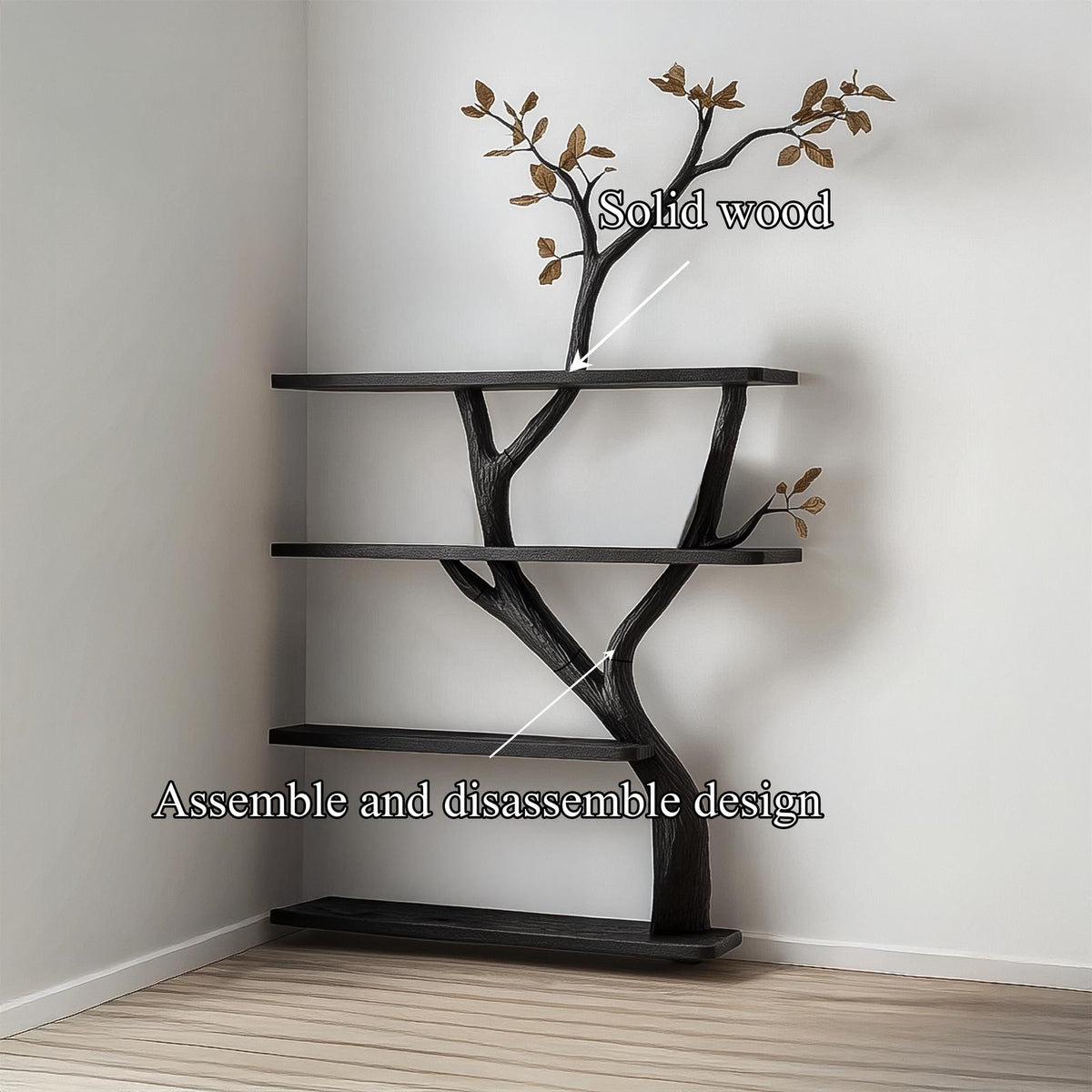 Handcrafted Tree Bookshelf, Freestanding Solid Wood Decorative Bookcase, Multi-Shelf Home Library Storage Organizer
