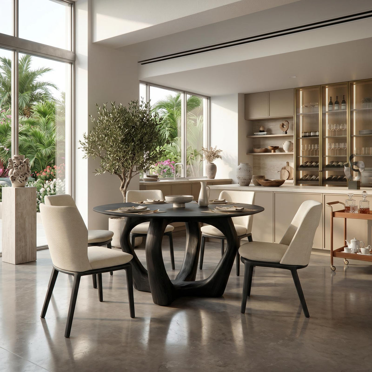 Spry Interior Elegant Round Dining Table, Handcrafted Solid Wood Kitchen Table for Minimalist Modern Dining Room, Model RTTHTTDN023