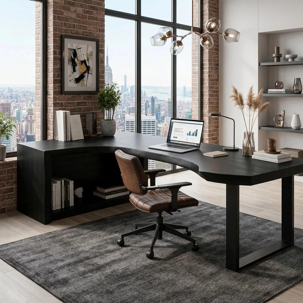 Rustic Live Edge L-Shaped Desk For Home Office