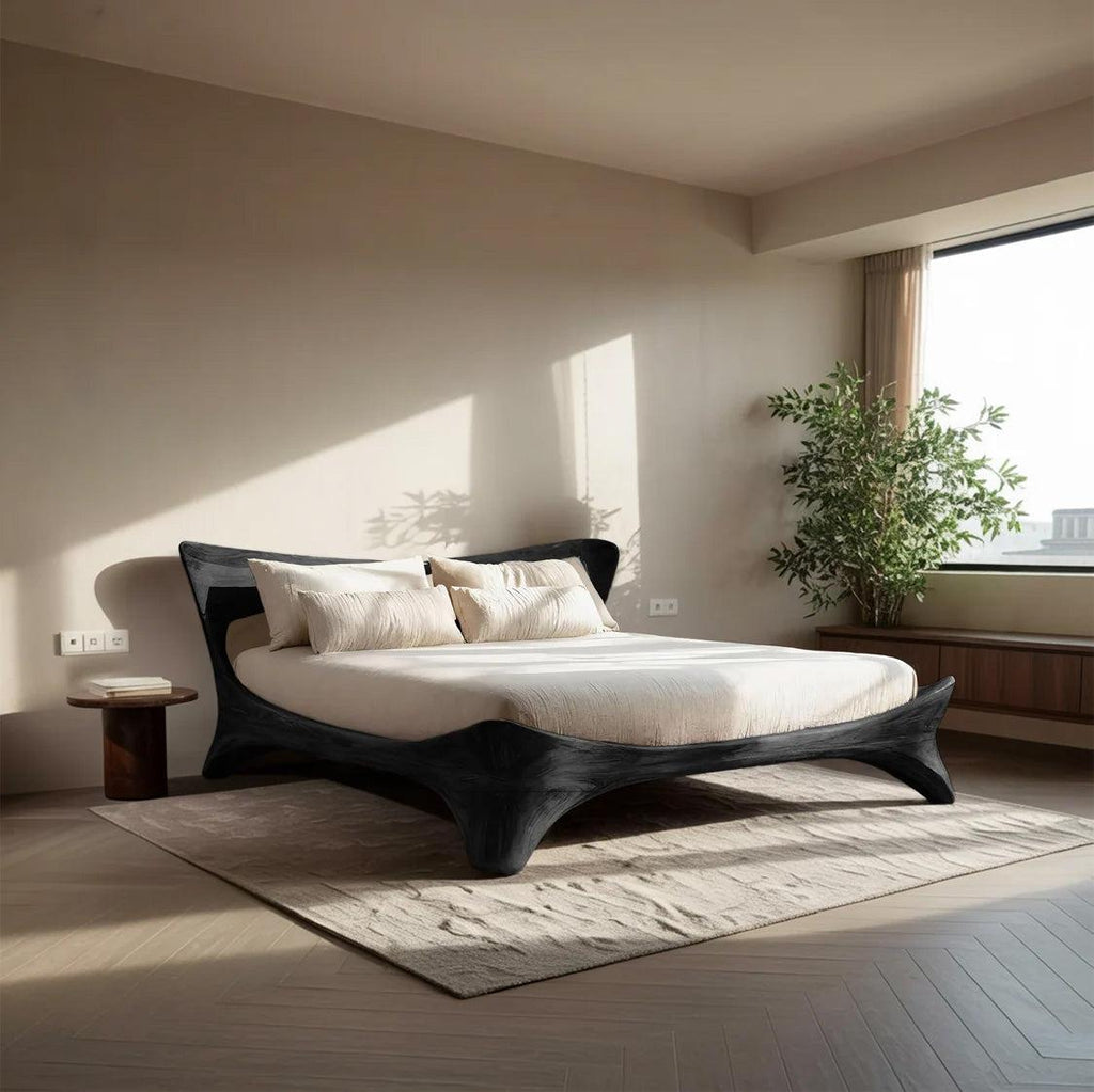 Teezano Organic Handcrafted Bed Frame, Solid Wood Platform Bed with Headboard for Contemporary Bedroom, RTTHHNWO011