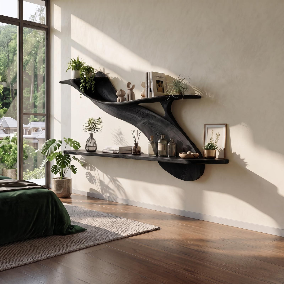 Handcrafted Natural Wood Floating Shelf, Wall Mounted Bookshelf & Storage Rack for Home Library