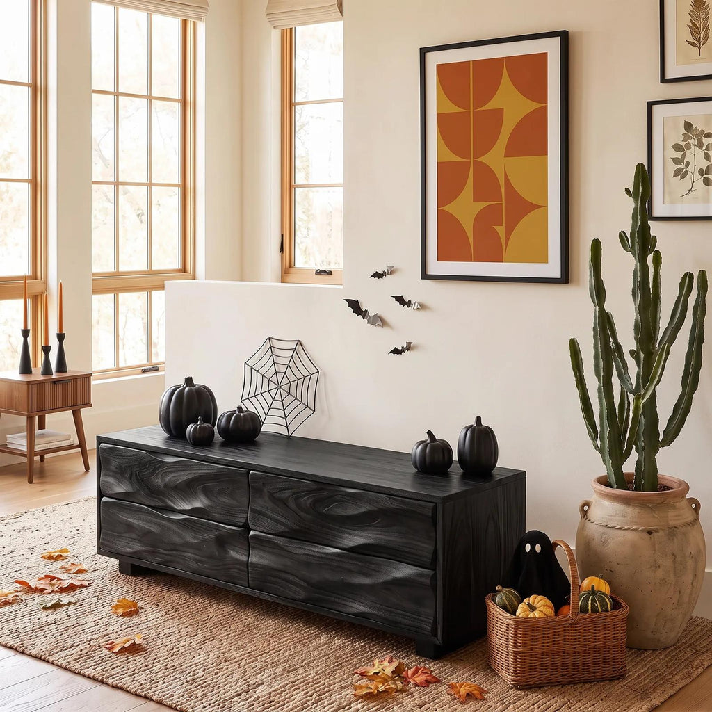 Halloween Wooden Storage Bench Drawers For Spooky Living Room Decor