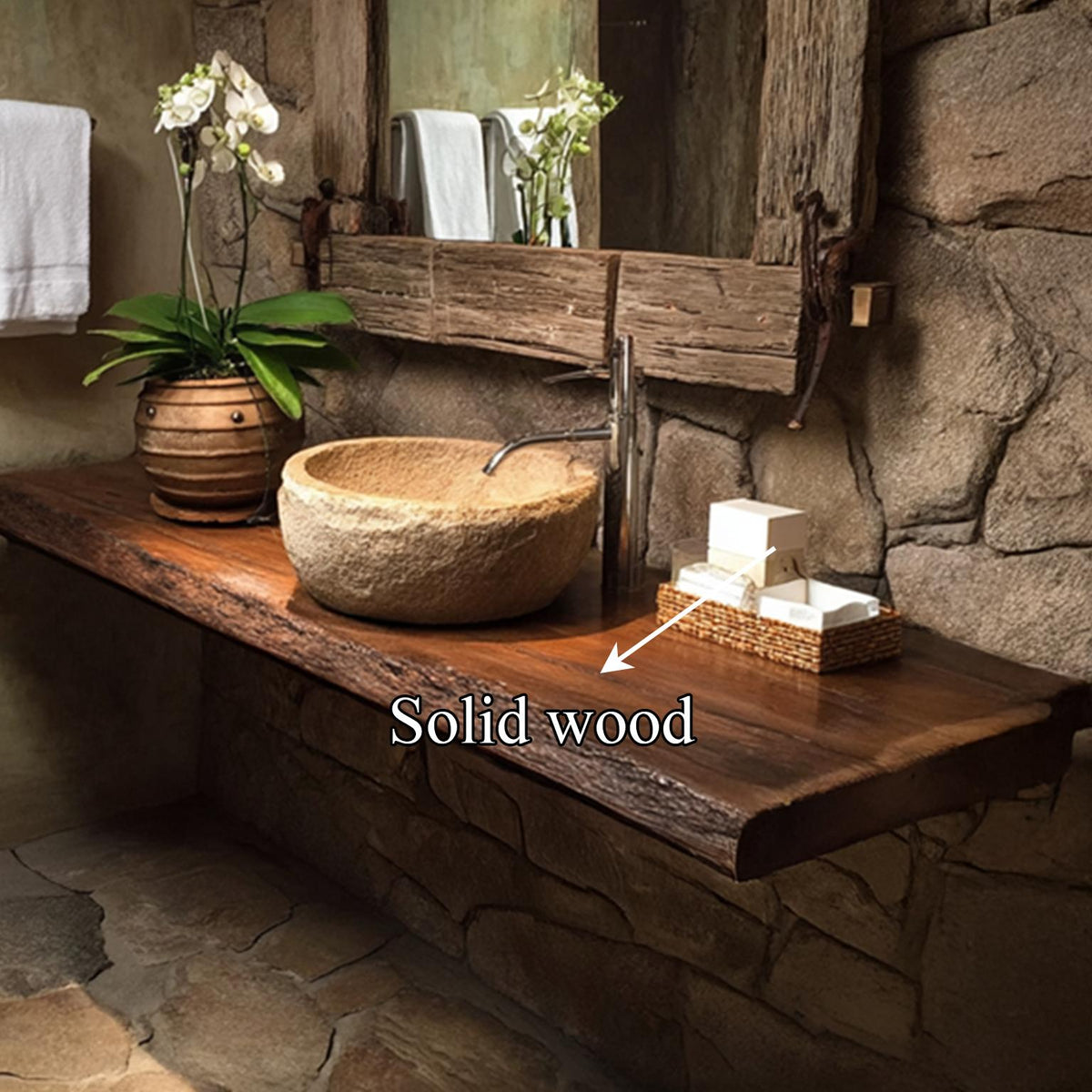 Mid-Century Floating Shelf, Modern Solid Wood Bathroom Vanity Countertop, Washroom Single Sink Console Shelf