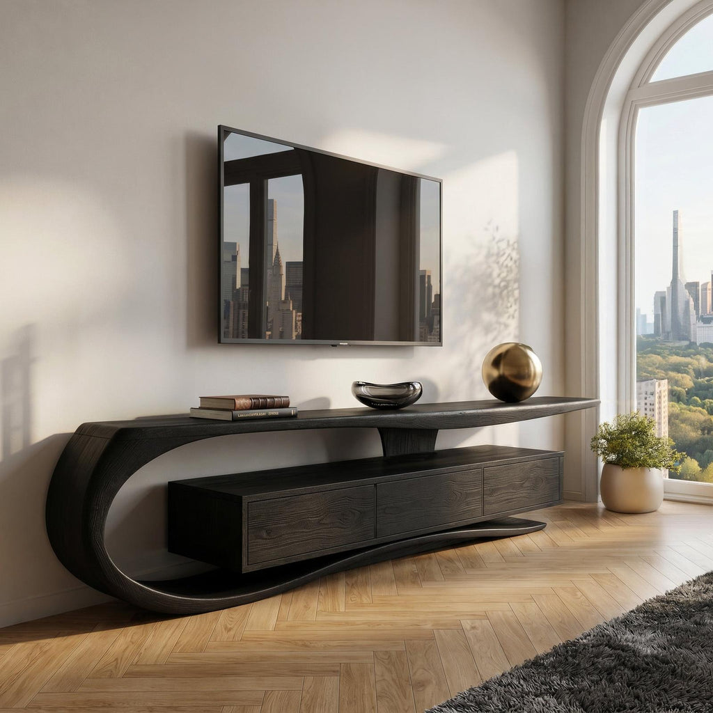 Minimalist Curved TV Console For Living Room