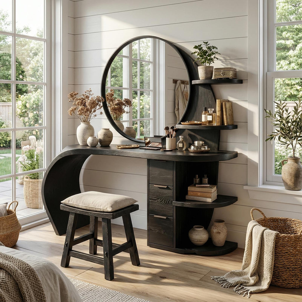 Spry Interior Classic Wood Dressing Table, Elegant Makeup Vanity Desk with Drawers for Bedroom, SILDTTRMV013