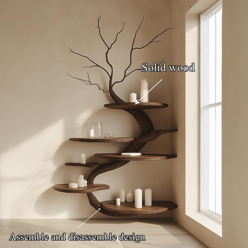 Organic Modern Wall Mounted Wood Display Shelf, Handcrafted Floating Bookcase for Bedroom Living Room Wall Decor