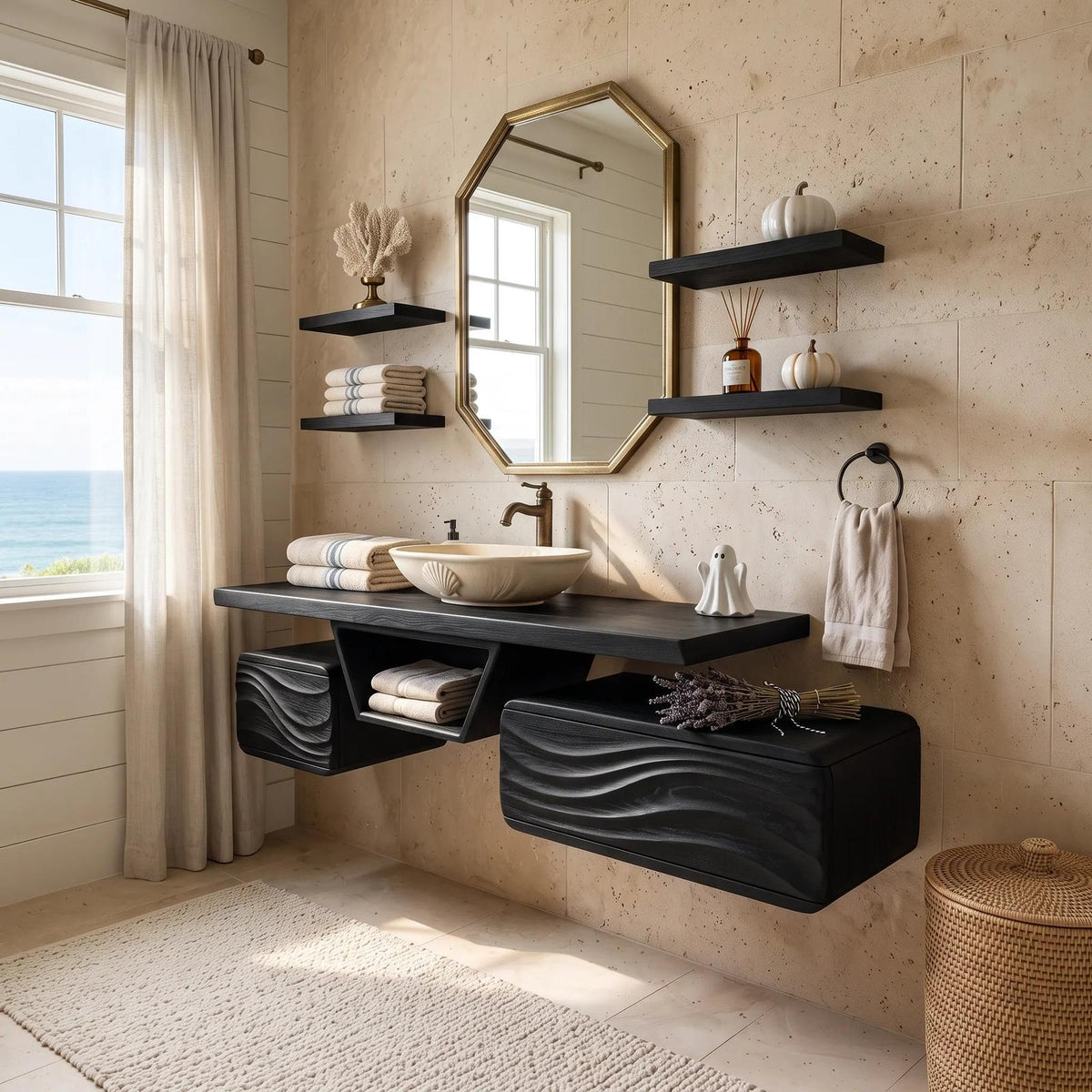 Mid Century Pumpkin Floating Bathroom Vanity Modern Bathroom