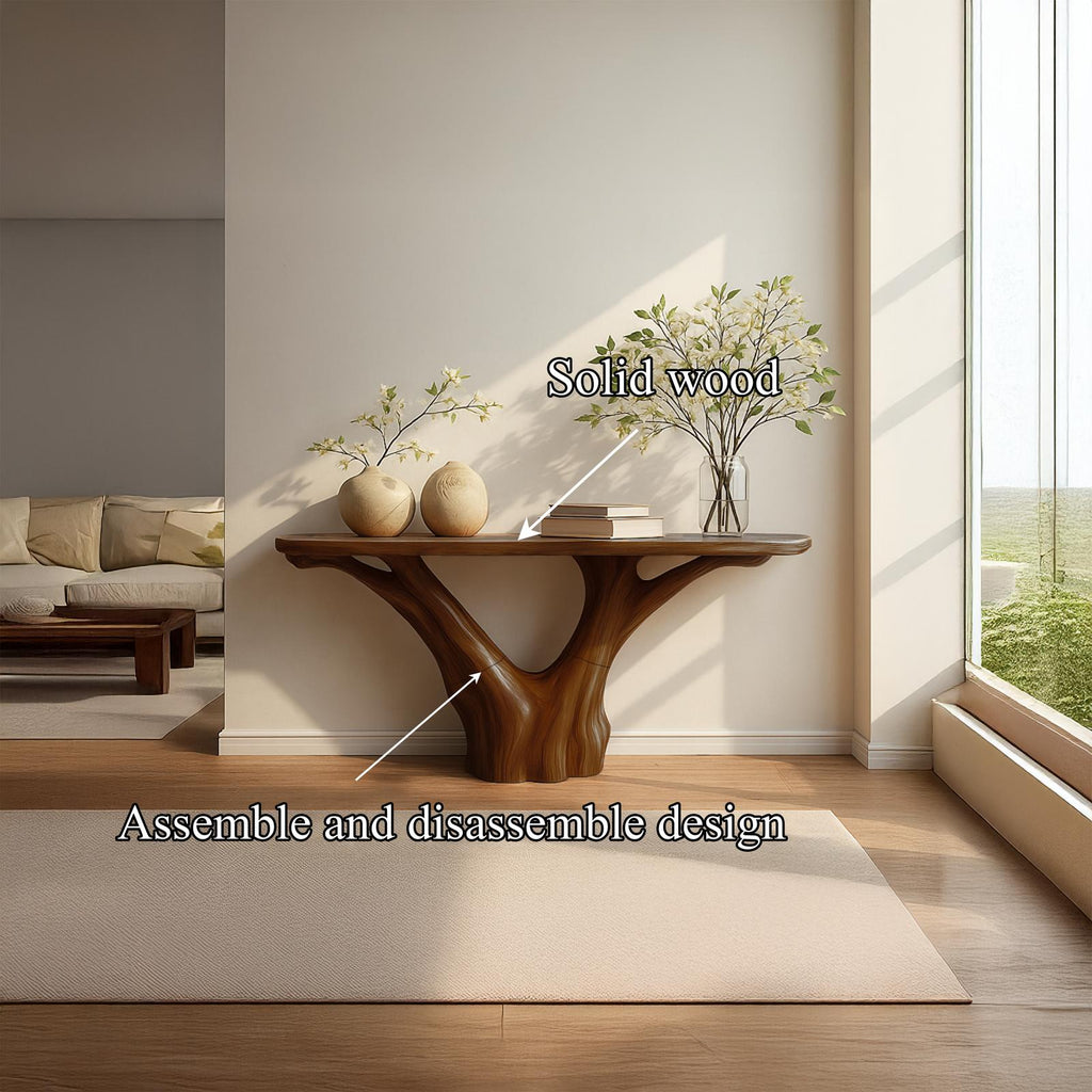 Mid Century Organic Wood Console Table, Entryway Accent Sofa Table, Solid Wood Furniture, Model