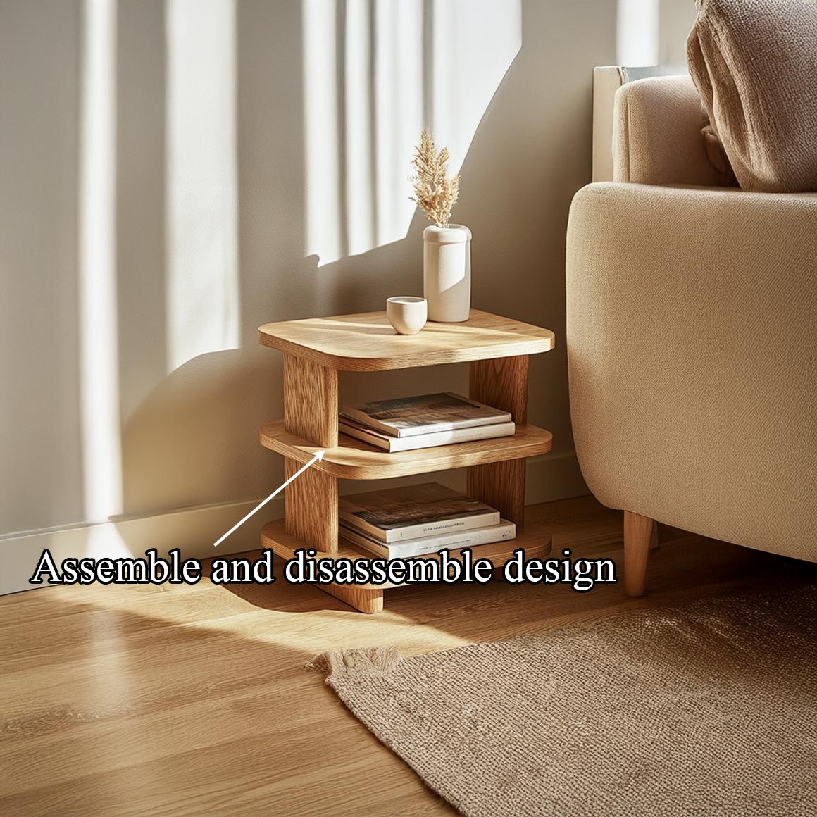 Mid Century Modern Multi Tier Wood Side Table, Handcrafted 2-Tier End Table & Nightstand for Living Room