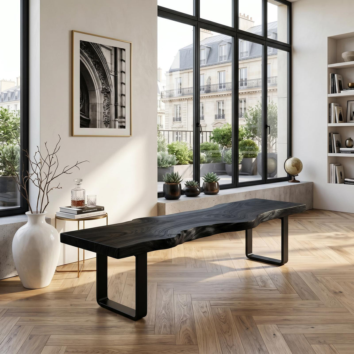 Spry Interior Contemporary Live Edge Long Bench, Solid Wood Dining Room & Entryway Bench, Sunroom Indoor Seating, Natural, SILDTTNBEN017
