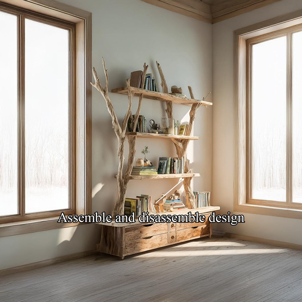 Rustic Tree Bookshelf Storage Living