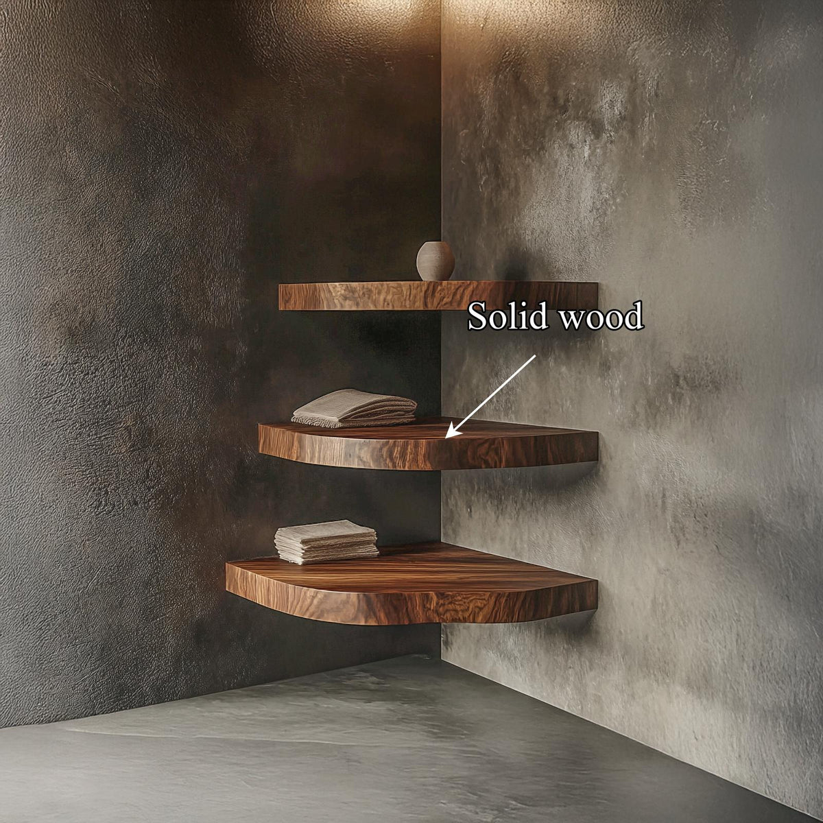 Rustic Nature Inspired Solid Wood Corner Display Shelves, Wall Mounted Decorative L-Shelf for Living Room Decor