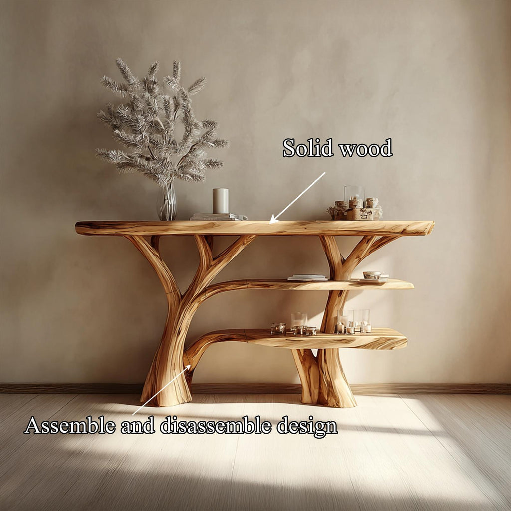 Rustic Tree Wood Console Table, Entryway & Living Room Handcrafted Solid Wood Accent Sofa Table, Model