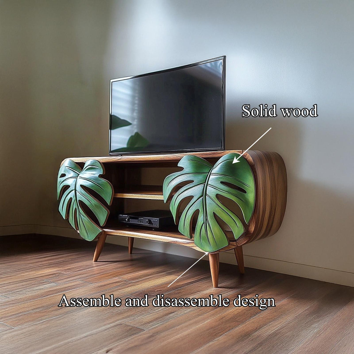 Mid Century Modern Wood TV Cabinet, Retro Low Profile Media Console Storage Credenza for Living Room, Model