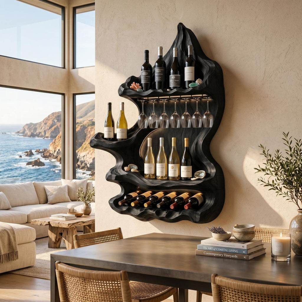 Organic Mountain Inspired Wine Shelf For Lounge Area