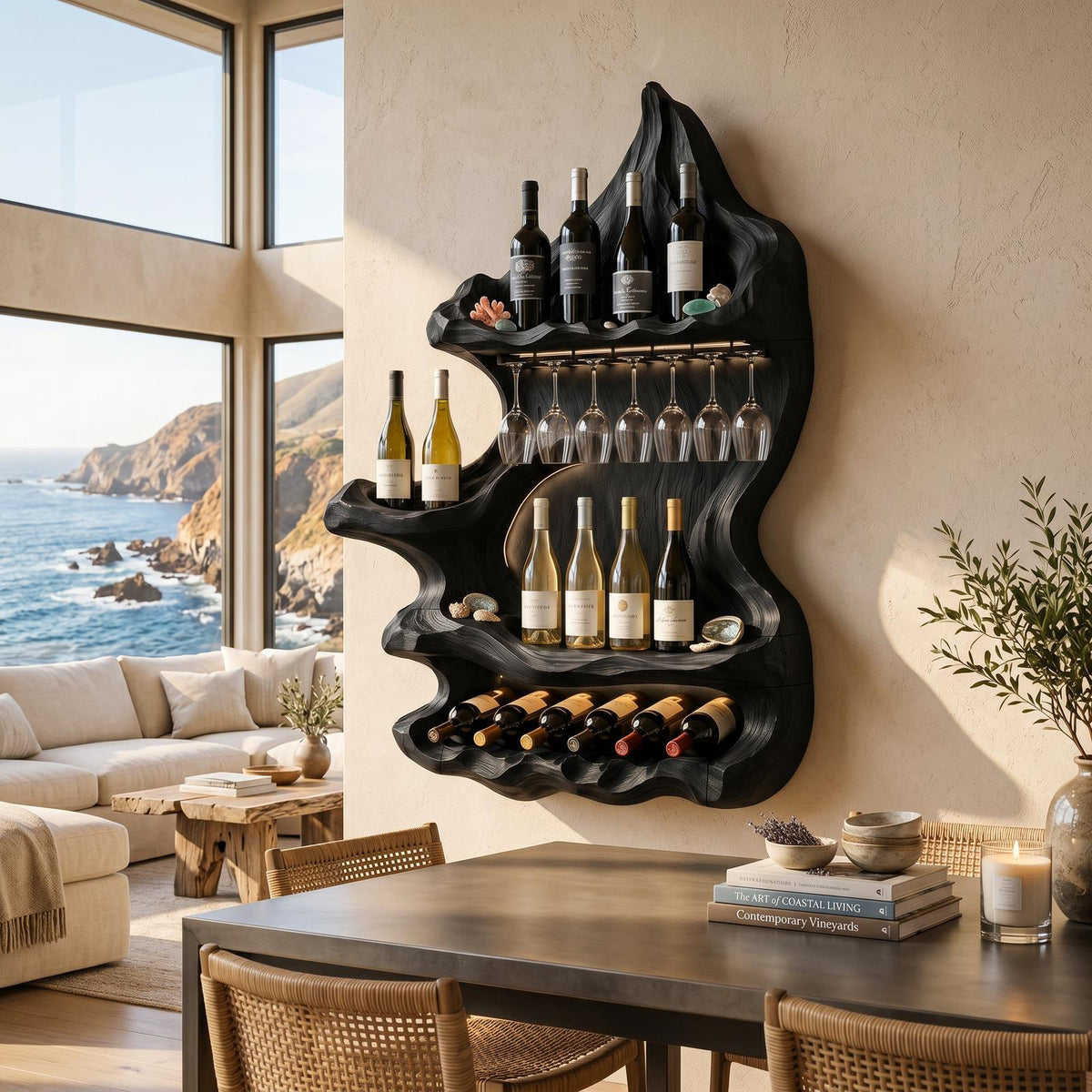 Organic Mountain Inspired Wine Shelf For Lounge Area