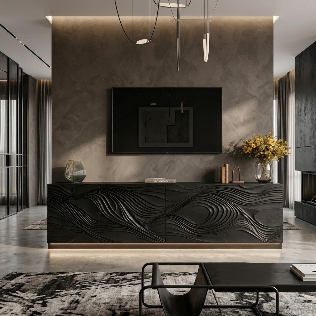 Artistic TV Console With Wave Pattern For Elegant Living Room