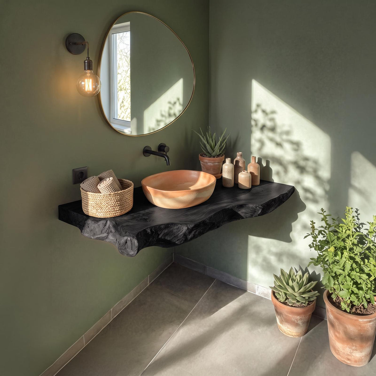 Wooden Floating Vanity With Live Edge For Bathroom SILDTTRBAS033