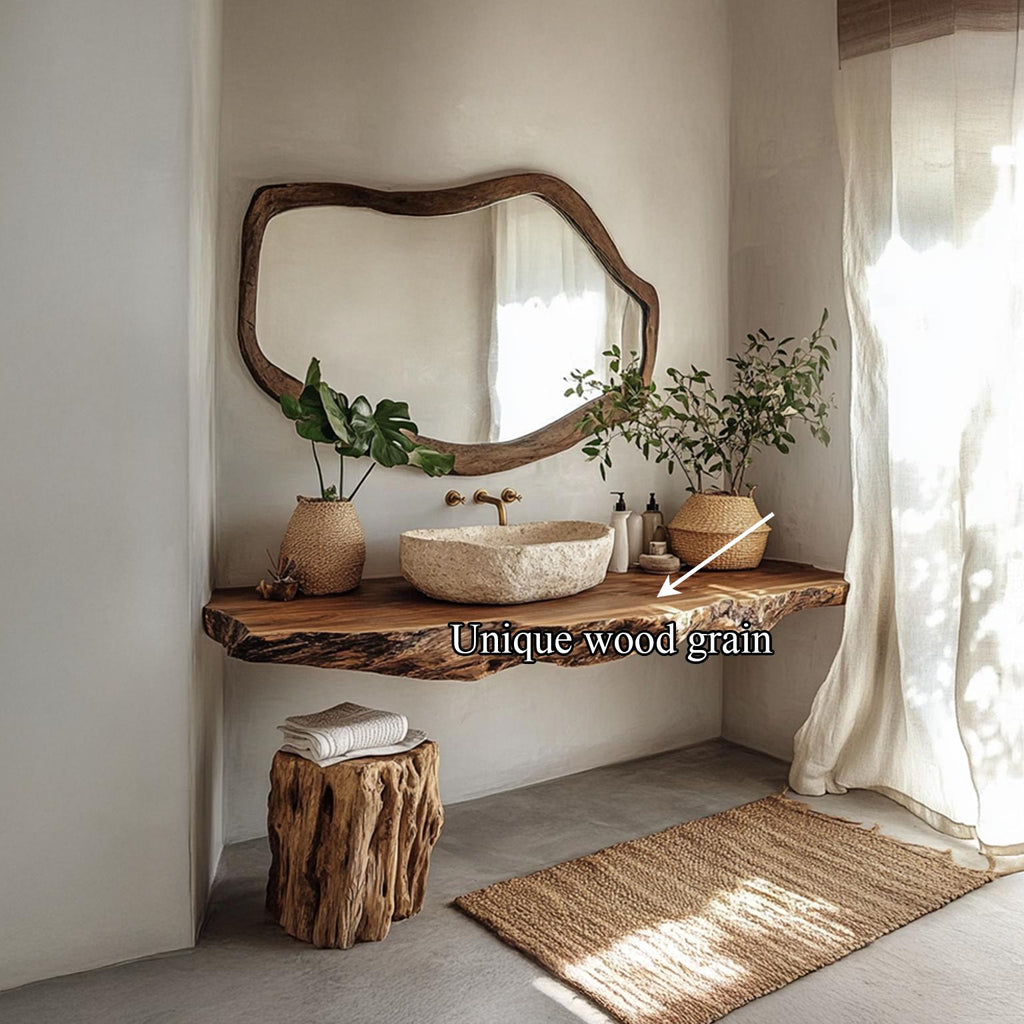 Rustic Wide Floating Shelf Vanity, Solid Wood Bathroom Countertop, Washroom Single Sink Console Support Shelf