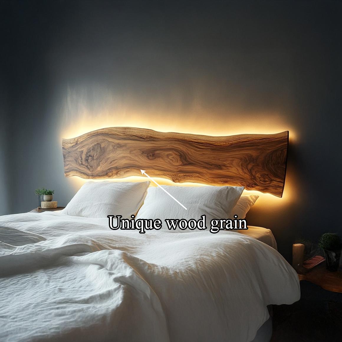 Live Edge Wooden Headboard Solid Wood Bedroom Interior Backlit Design SINLSADH007