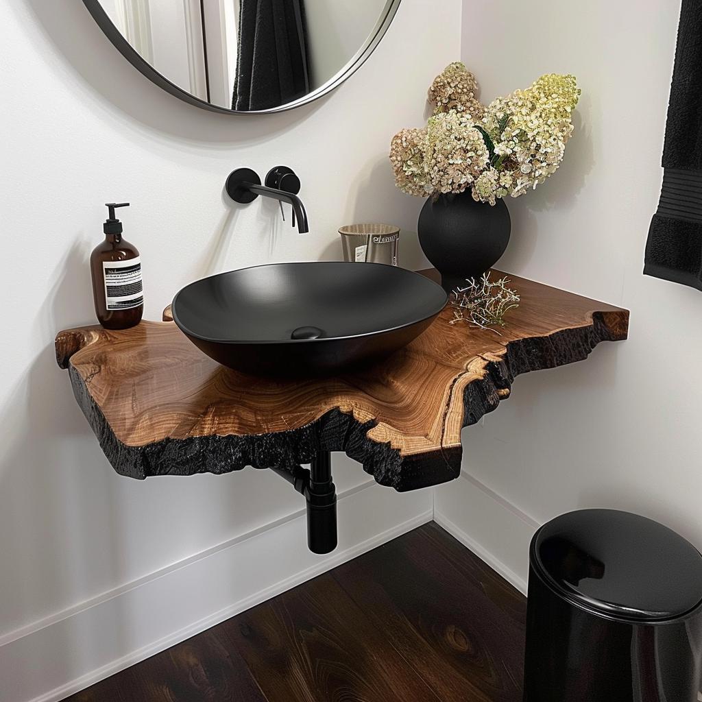 Rustic Floating Vanity, Solid Wood Bathroom Single Sink Countertop, Wall Mounted Washroom Console Shelf