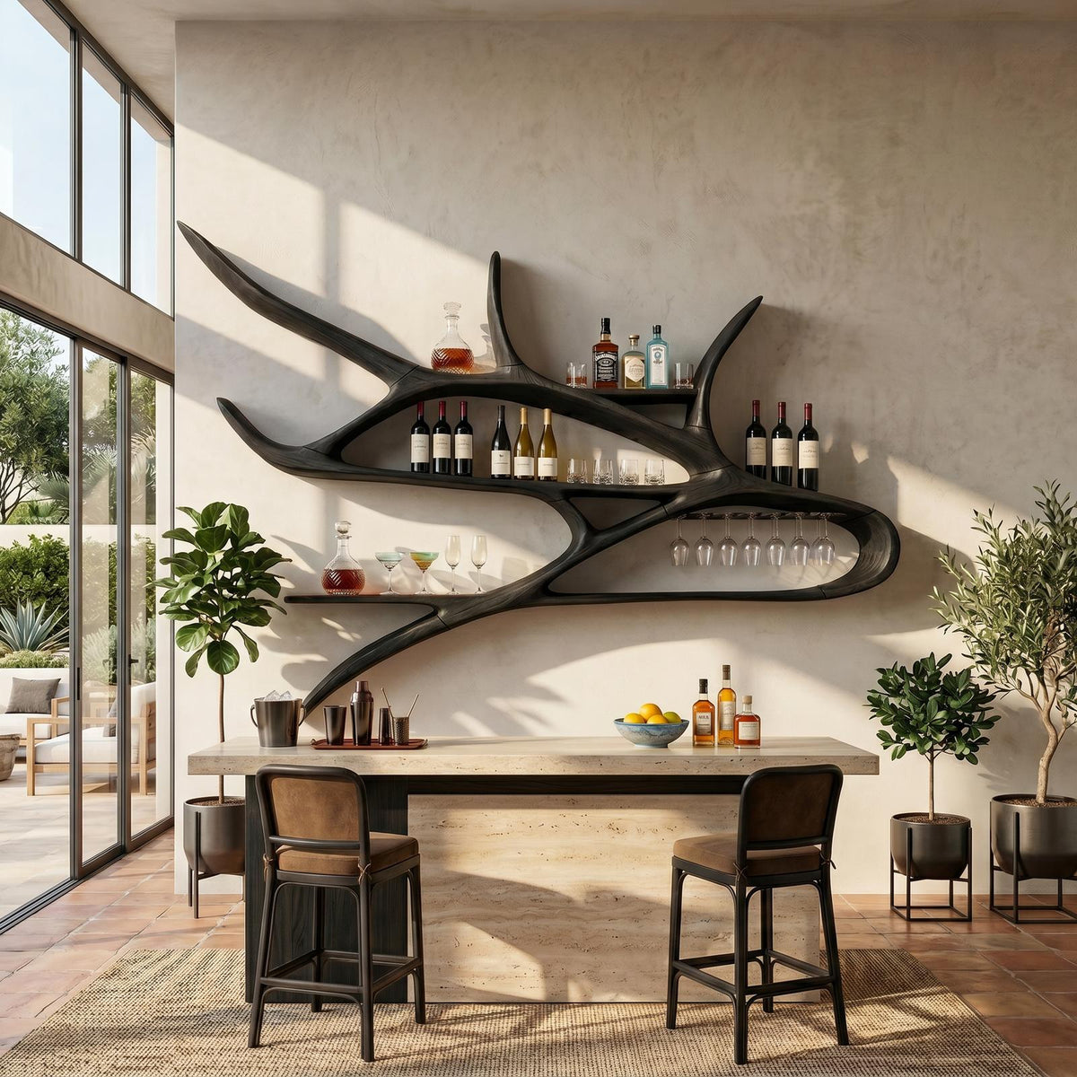 Modern Wall Mounted Wine Rack, Floating Solid Wood Bottle Holder & Storage Showcase for Studio Apartment & Bar