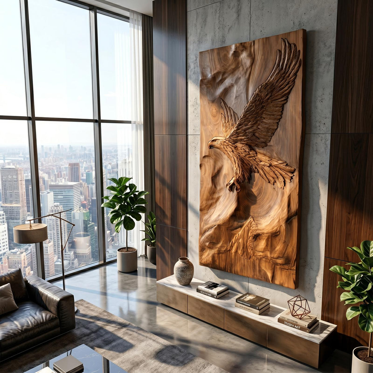 Spry Interior Modern Flying Eagle Wood Wall Art, Handcrafted 3D Geometric Wooden Animal Sculpture Panel for Industrial Loft, SILDTTRWA117