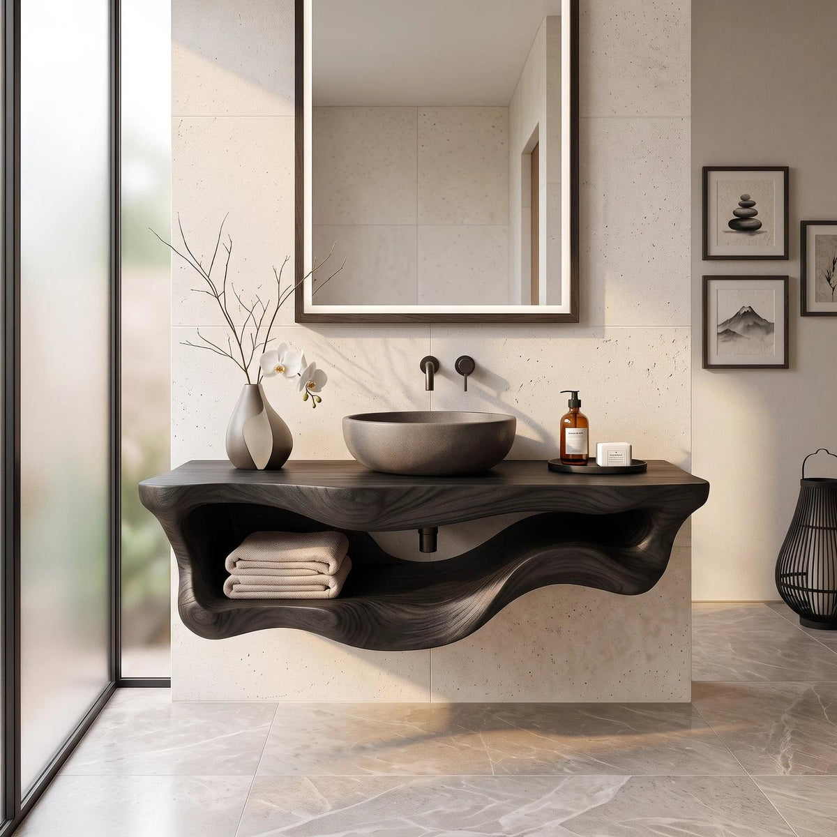 Organic Sculptural Wood Bathroom Vanity Spa Bathroom