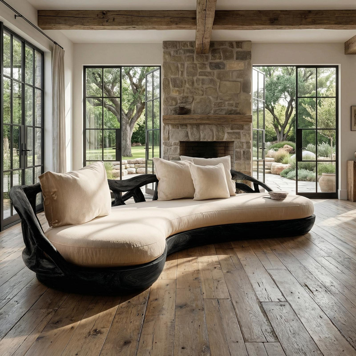 Contemporary Organic Sofa Solid Wood Frame Smooth Curved Design Living Room And Lounge SINLHASF015