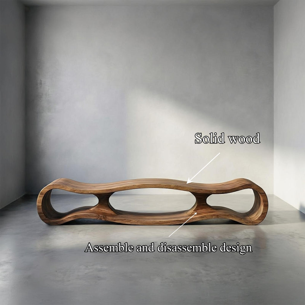 Teezano Rustic Sculptural Solid Wood Bench, Art-Inspired Entryway Seating & Living Room Accent Bench, SINLSARS072