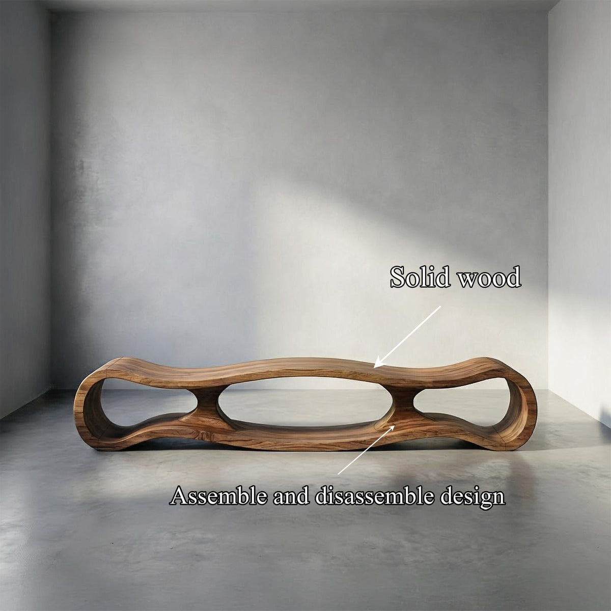 Teezano Rustic Sculptural Solid Wood Bench, Art-Inspired Entryway Seating & Living Room Accent Bench, SINLSARS072