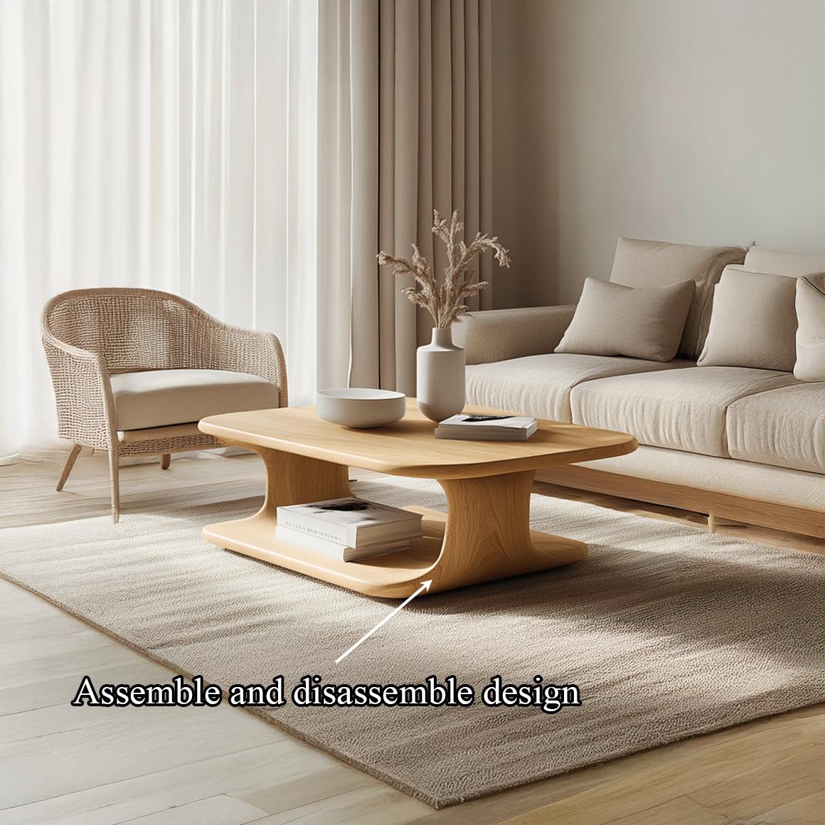 Scandinavian Modern Coffee Table, Solid Wood Curved Organic Centerpiece Table for Living Room, Lounge, Family Room