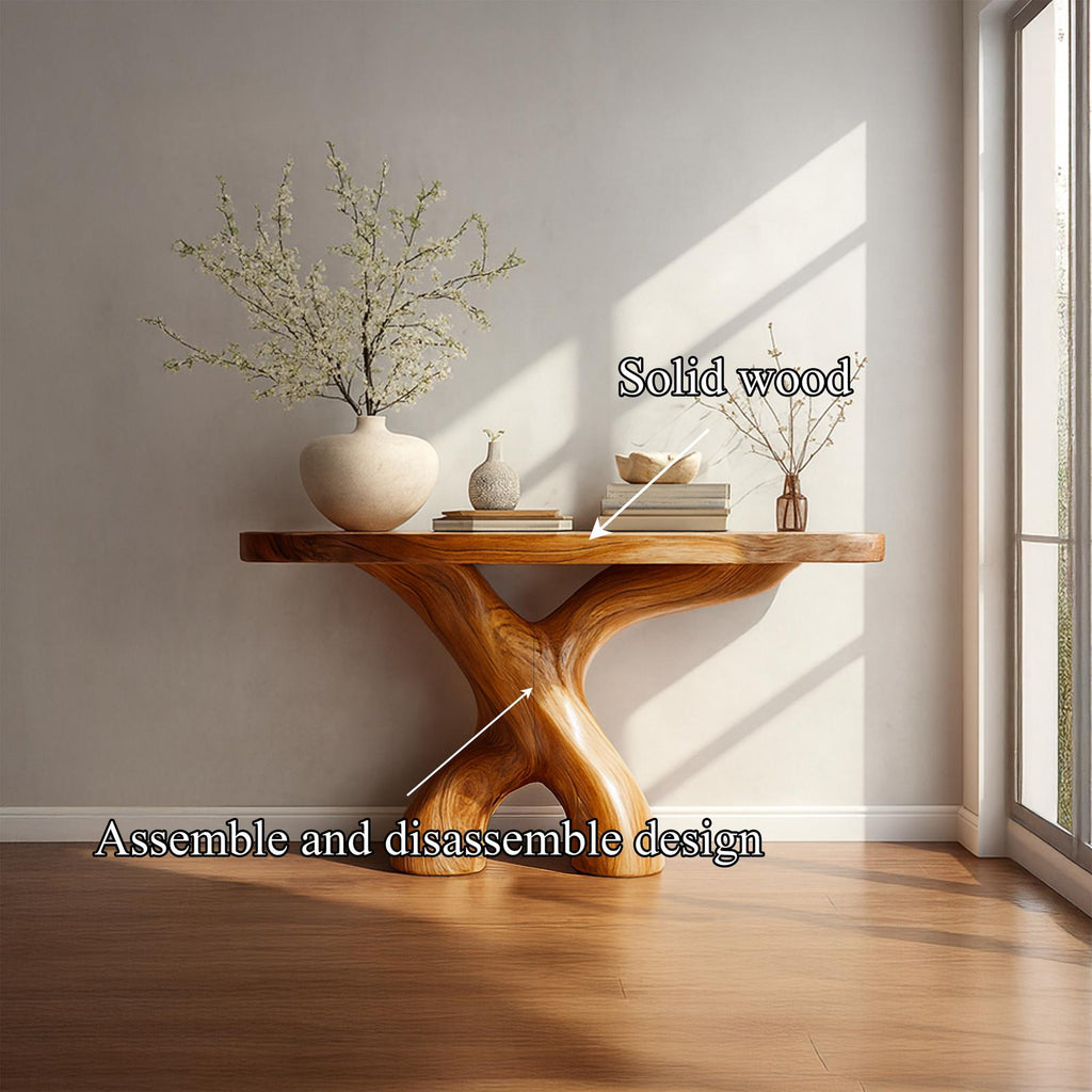 Mid Century Organic Wood Console Table, Hallway & Entryway Accent Sofa Table, Model