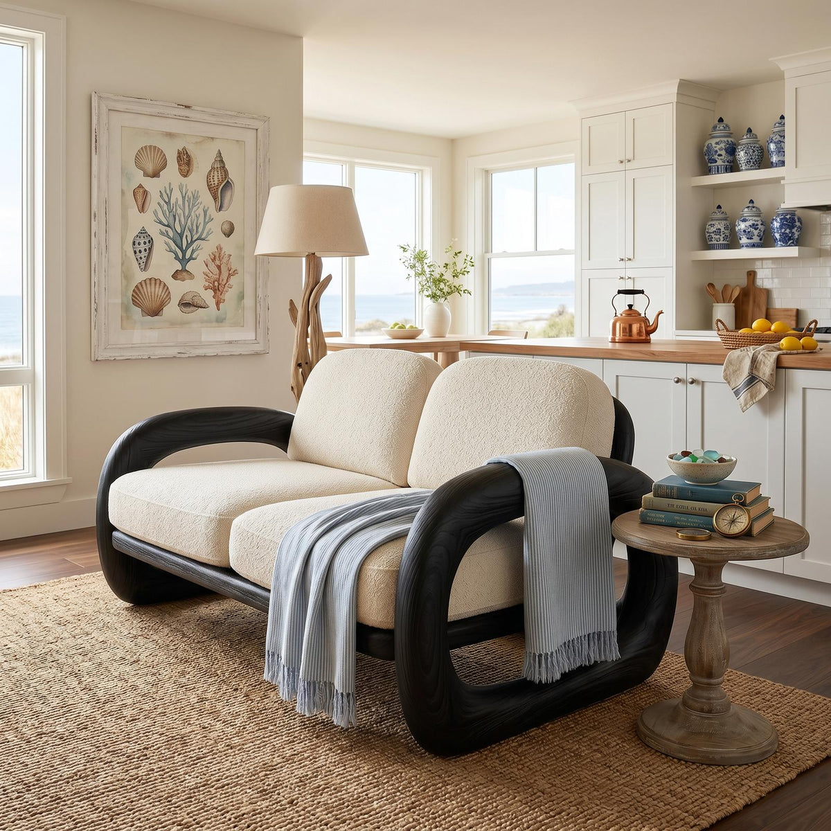 Mediterranean Inspired Wooden Sofa Coastal Living Room